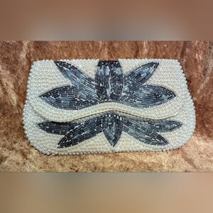 Elegant Beaded Clutch in Black and Cream